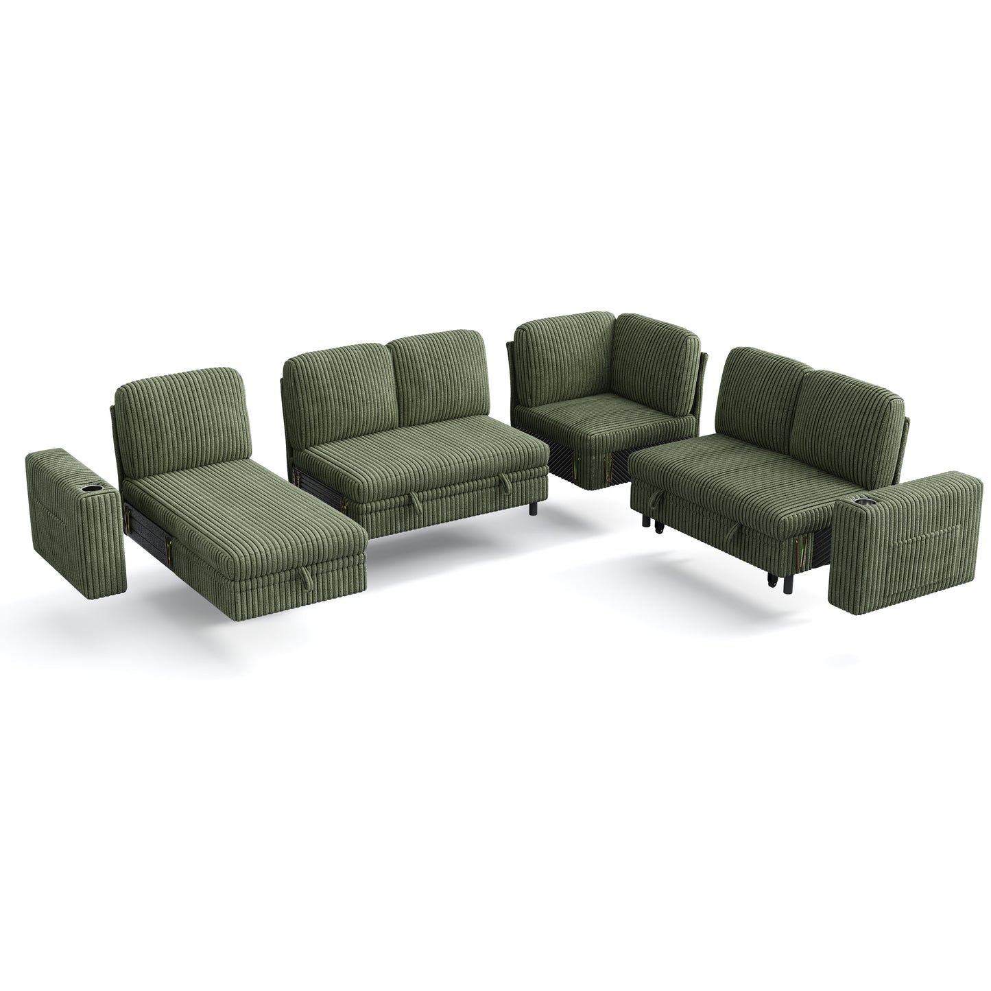 6 Seats with 2 Ottomans, Convertible Plush Corduroy Cloud Couch
