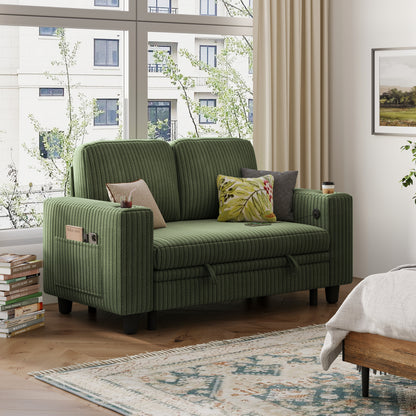 Loveseat Sofa with Storage - Comfy Plush Corduroy 2 Seater Sofa