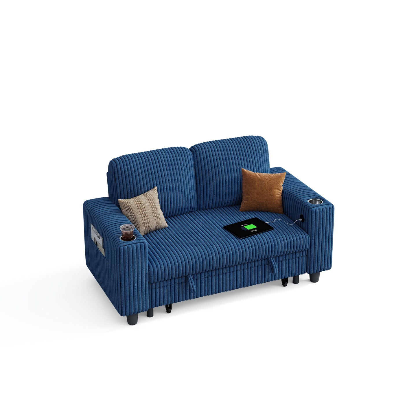 2-in-1 Convertible 2 Seater Sofa with USB Charging & Cup Holders