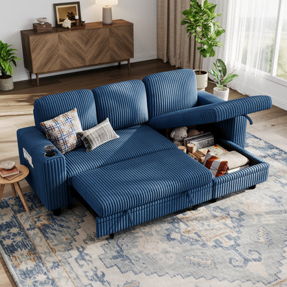 3 Seats with Ottoman, Convertible Plush Corduroy Cloud Couch