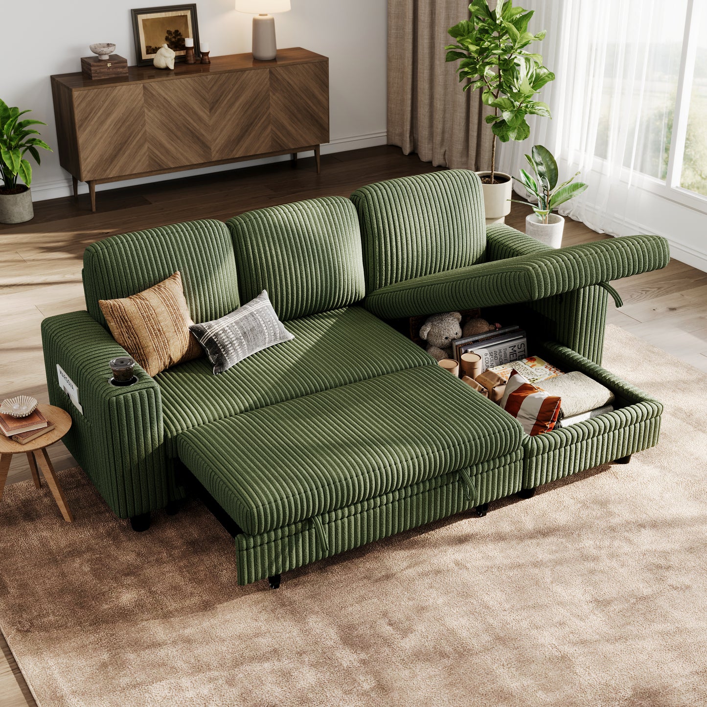 3 Seats with Ottoman, Convertible Plush Corduroy Cloud Couch