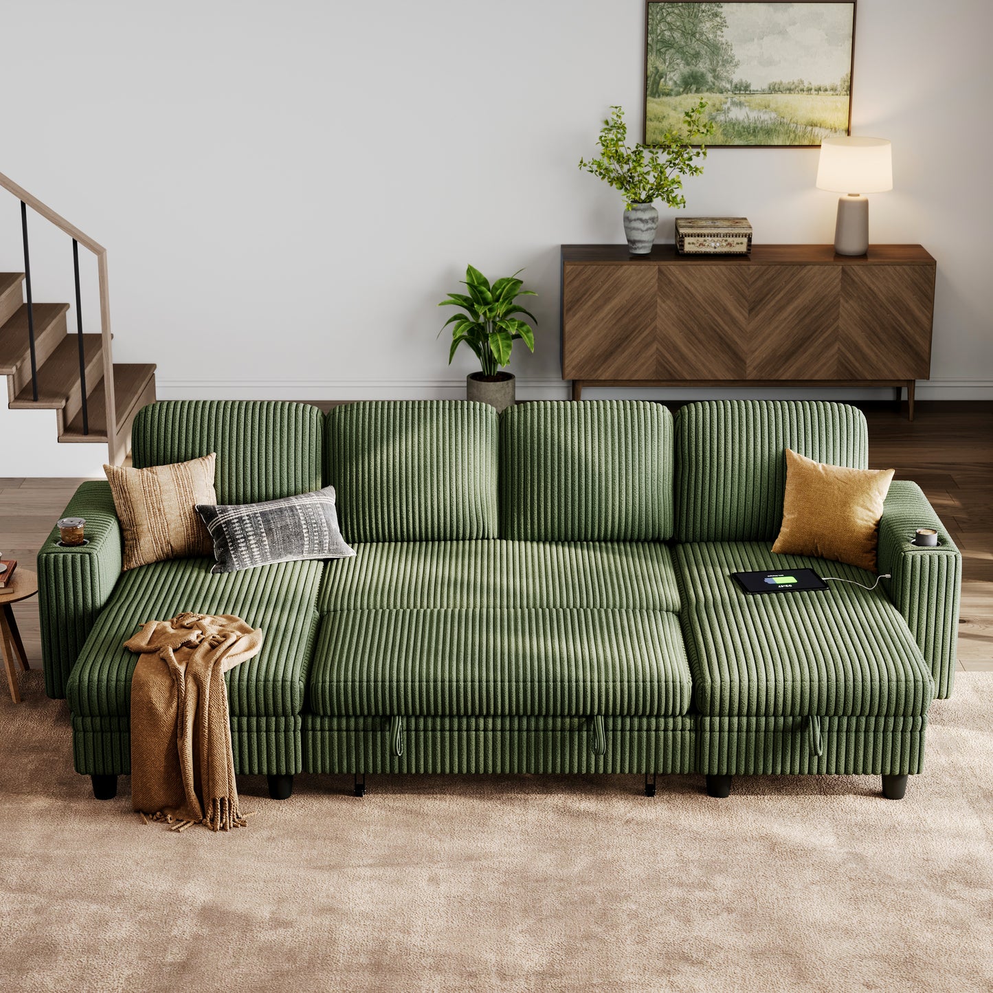 4 Seats with 2 Ottomans, Comfy U Shaped Modular Couches for Living Room