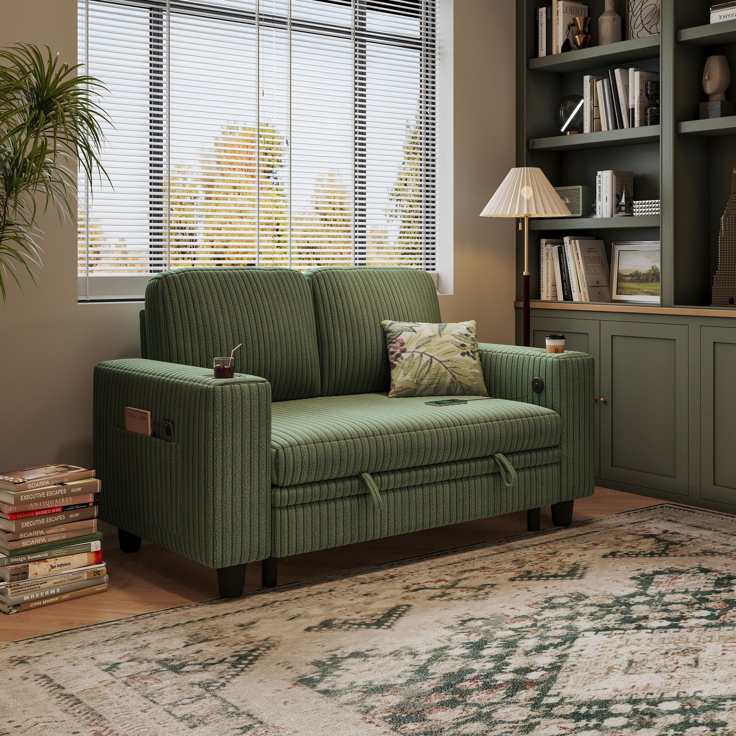 Loveseat Sofa with Storage - Comfy Plush Corduroy 2 Seater Sofa