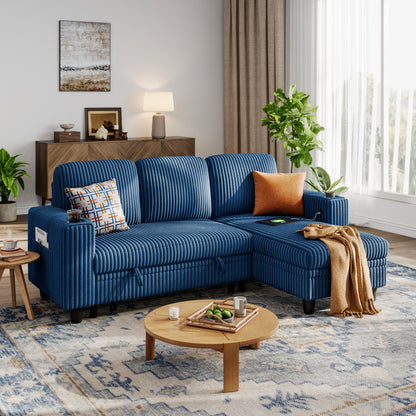 3 Seats with Ottoman, Convertible Plush Corduroy Cloud Couch