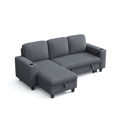 3 Seats with Ottoman, Convertible Plush Corduroy Cloud Couch