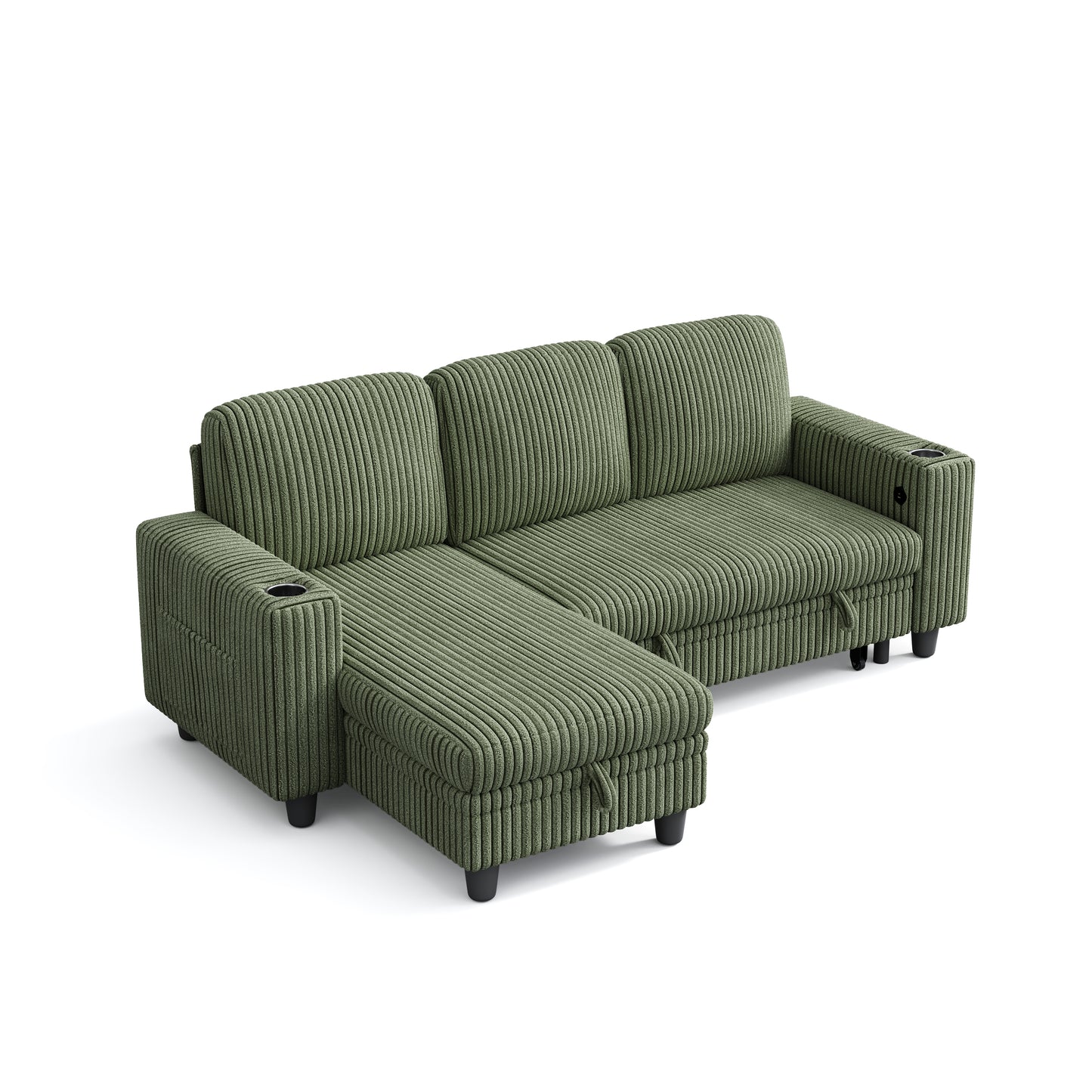 3 Seats with Ottoman, Convertible Plush Corduroy Cloud Couch