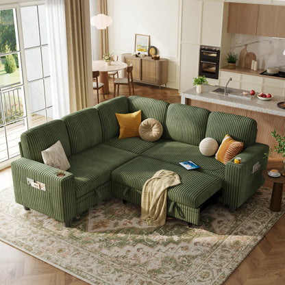 5 Seats with Ottoman, Convertible Plush Corduroy Cloud Couch