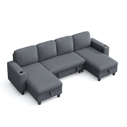 4 Seats with 2 Ottomans, Comfy U Shaped Modular Couches for Living Room