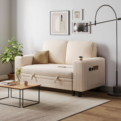 Loveseat Sofa with Storage - Comfy Plush Corduroy 2 Seater Sofa