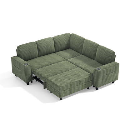 5 Seats with Ottoman, Convertible Plush Corduroy Cloud Couch