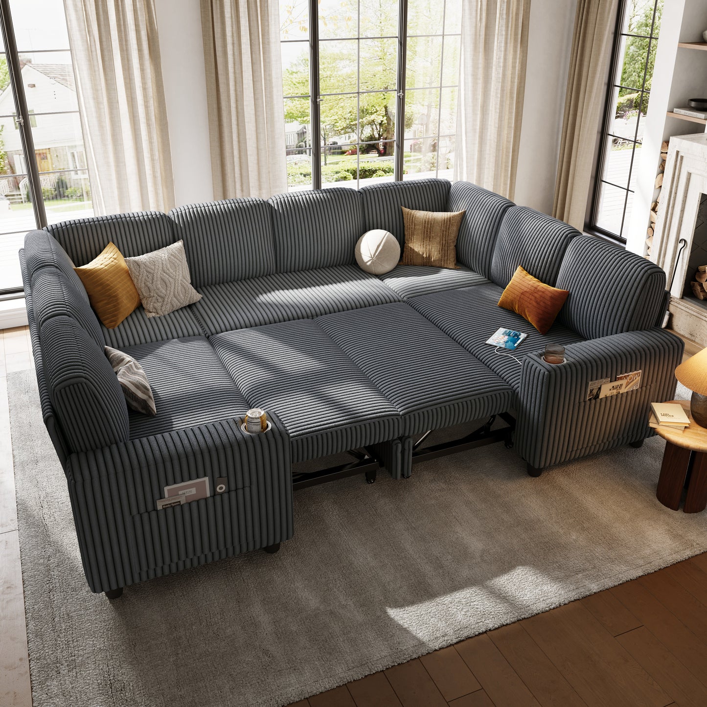8 Seats with 2 Ottomans, Comfy U Shaped Modular Couches for Living Room