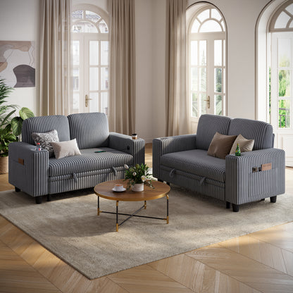 2-in-1 Convertible 2 Seater Sofa with USB Charging & Cup Holders