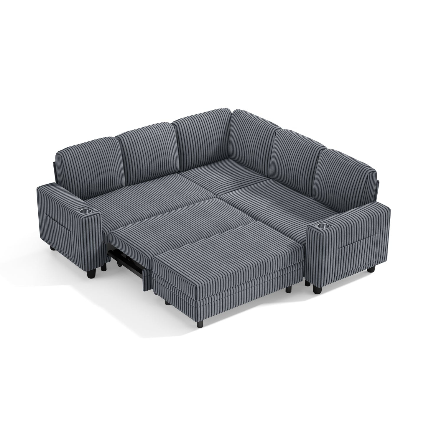 5 Seats with Ottoman, Convertible Plush Corduroy Cloud Couch