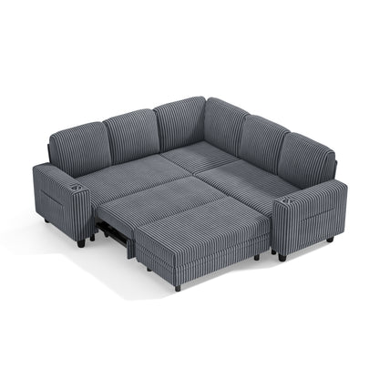 5 Seats with Ottoman, Convertible Plush Corduroy Cloud Couch