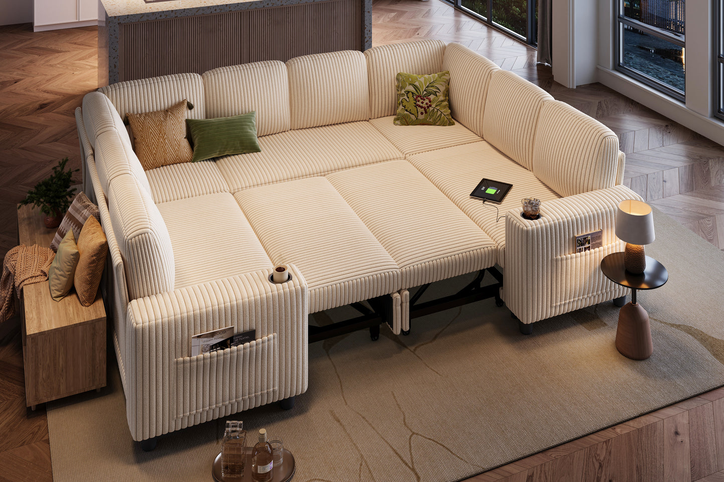 8 Seats with 2 Ottomans, Comfy U Shaped Modular Couches for Living Room