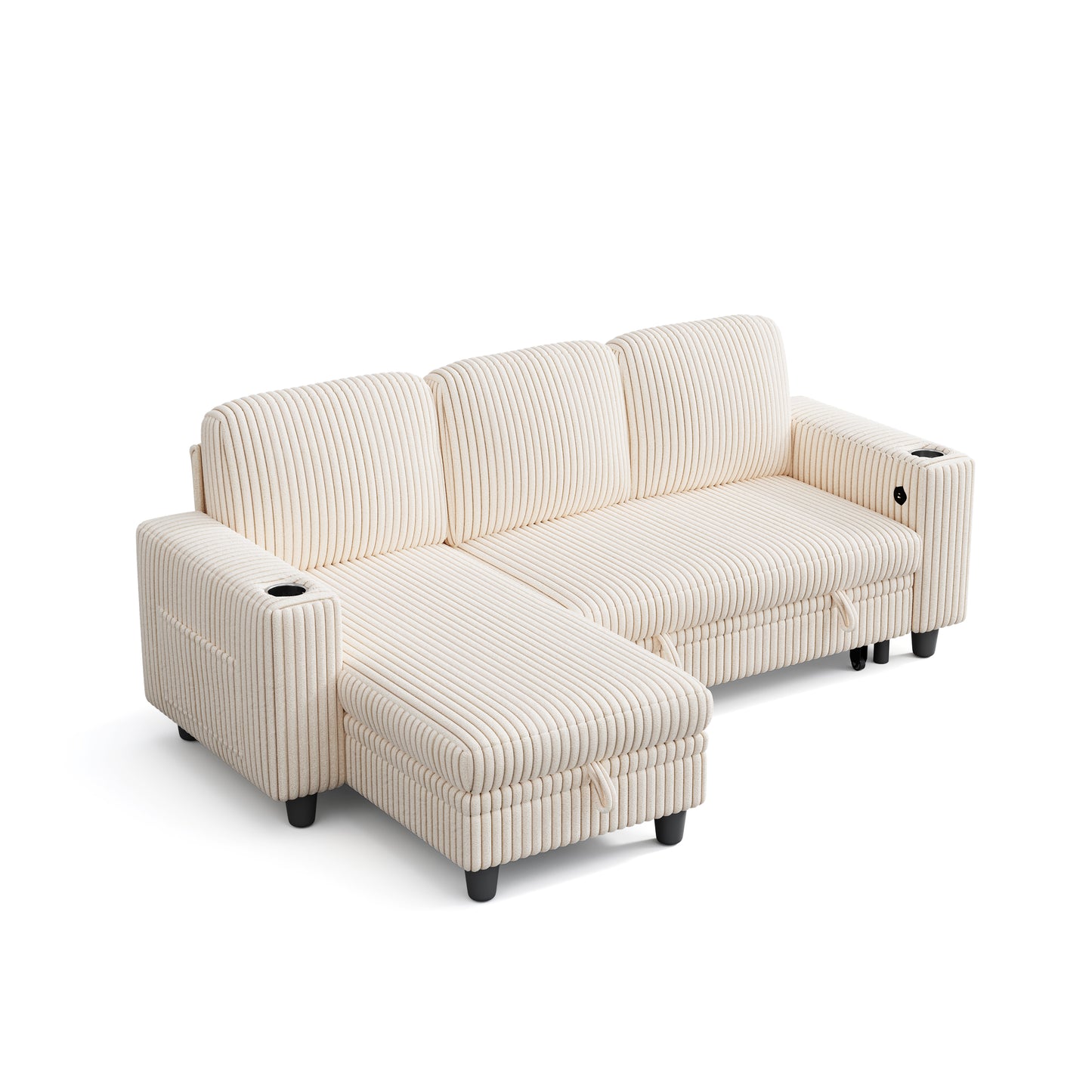 3 Seats with Ottoman, Convertible Plush Corduroy Cloud Couch