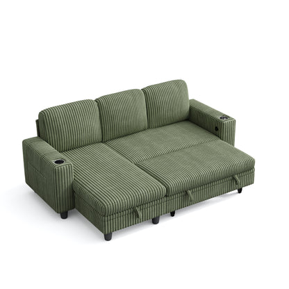3 Seats with Ottoman, Convertible Plush Corduroy Cloud Couch