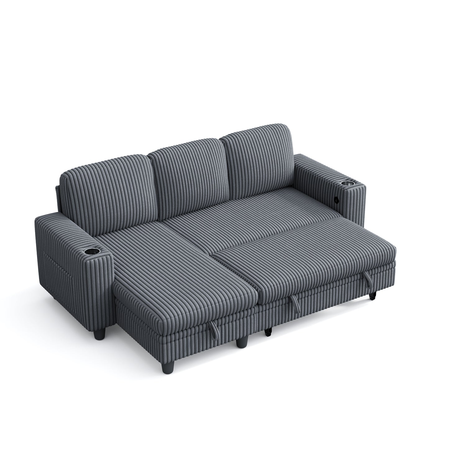 3 Seats with Ottoman, Convertible Plush Corduroy Cloud Couch