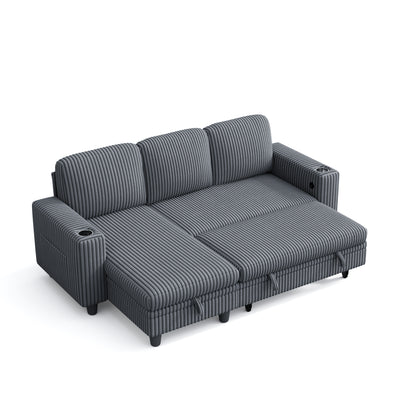3 Seats with Ottoman, Convertible Plush Corduroy Cloud Couch