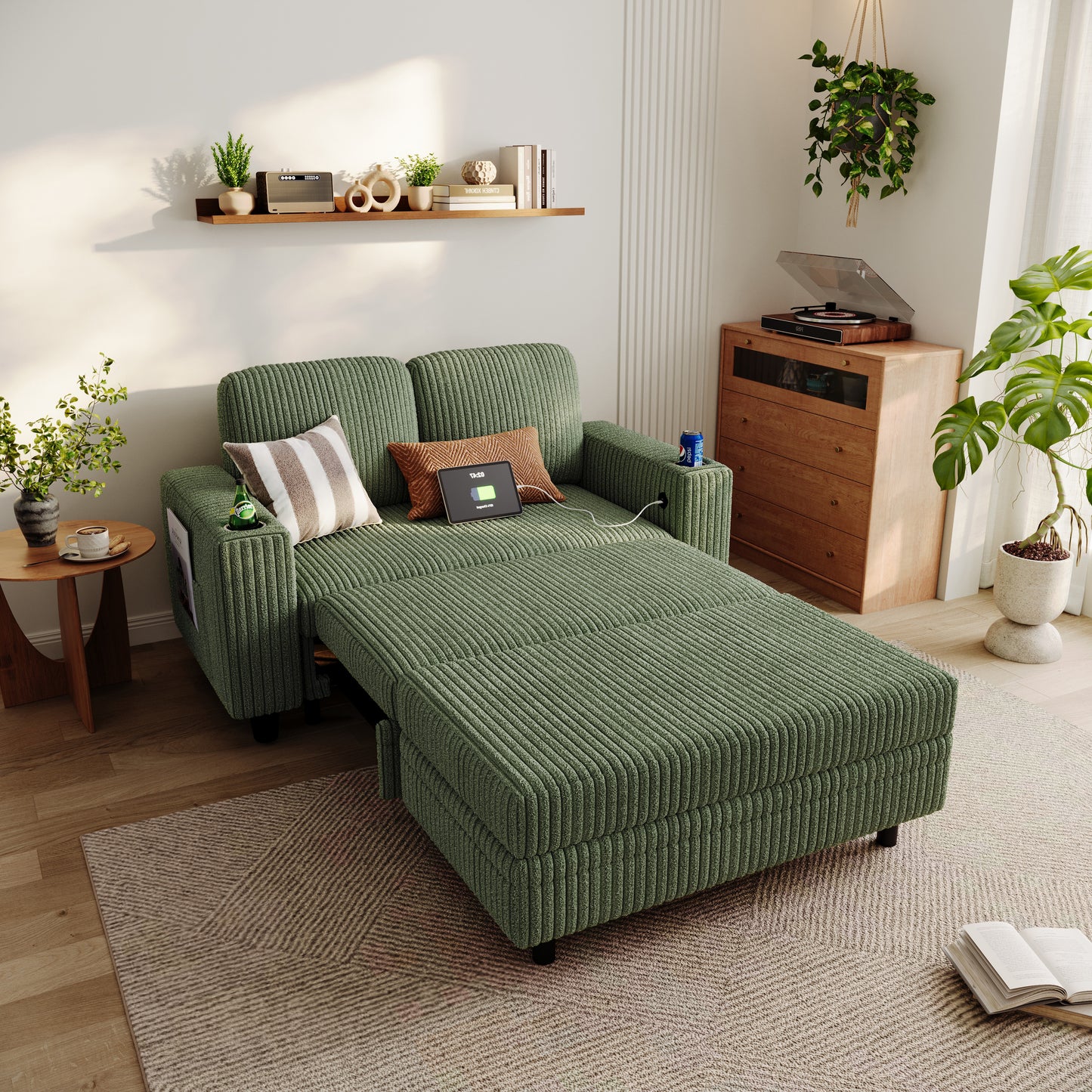 2-in-1 Convertible 2 Seater Sofa with USB Charging & Cup Holders