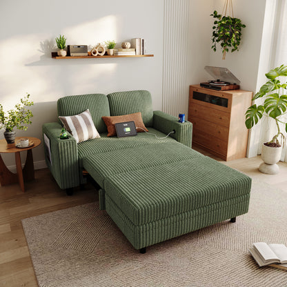 2-in-1 Convertible 2 Seater Sofa with USB Charging & Cup Holders