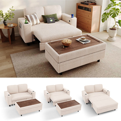2-in-1 Convertible 2 Seater Sofa with USB Charging & Cup Holders