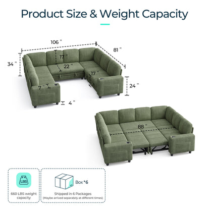 8 Seats with 2 Ottomans, Comfy U Shaped Modular Couches for Living Room