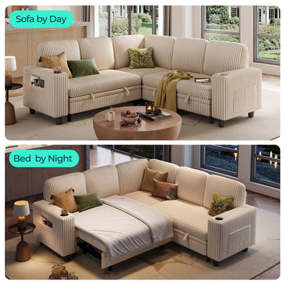 5 Seats with Ottoman, Convertible Plush Corduroy Cloud Couch