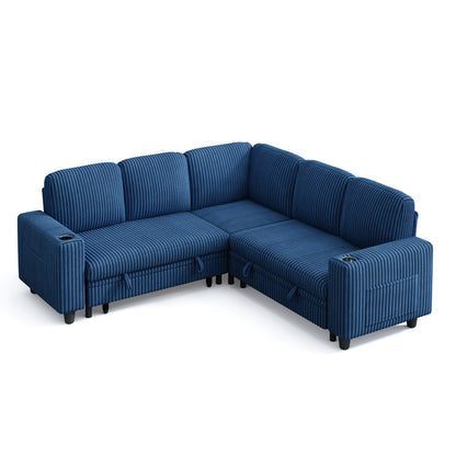 5 Seats with Ottoman, Convertible Plush Corduroy Cloud Couch