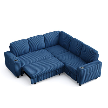 5 Seats with Ottoman, Convertible Plush Corduroy Cloud Couch