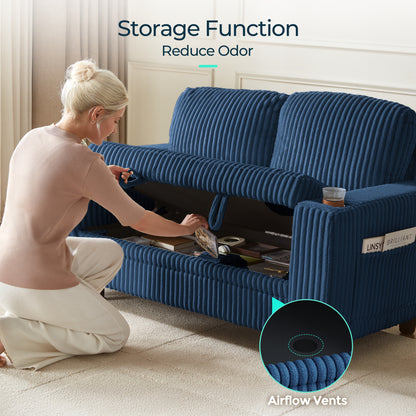 Linsy HS015 Storage Corduroy Loveseat Sofa Couch with USB & Cup Holder