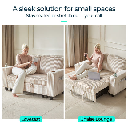 2-in-1 Convertible 2 Seater Sofa with USB Charging & Cup Holders