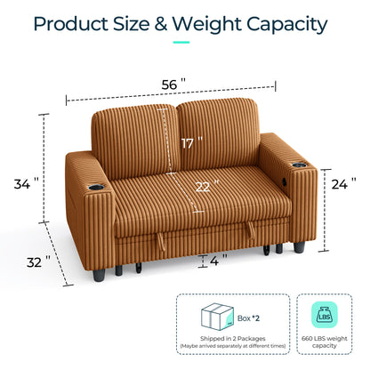 Linsy HS015 Storage Corduroy Loveseat Sofa Couch with USB & Cup Holder