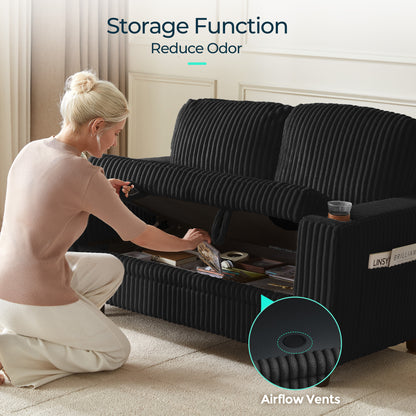 Linsy HS015 Storage Corduroy Loveseat Sofa Couch with USB & Cup Holder