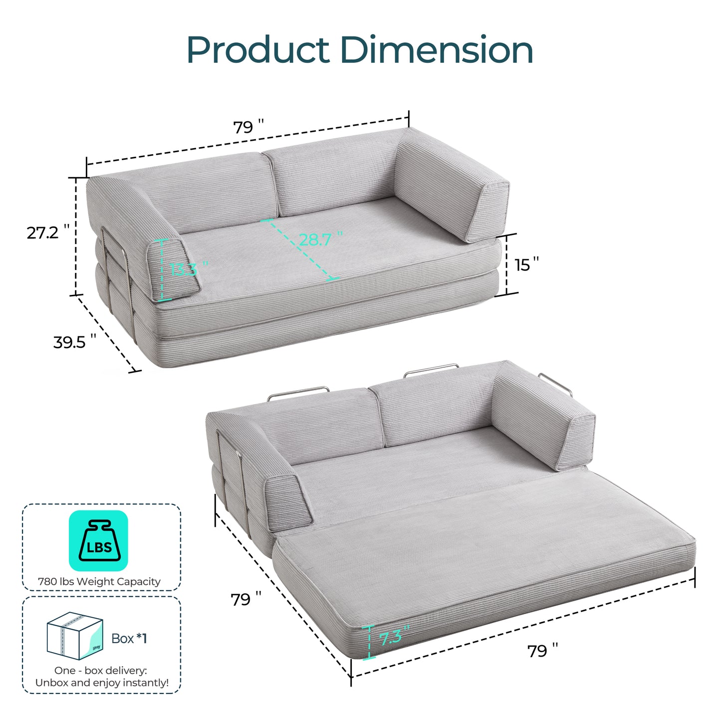 Convertible Sofa Bed Sleeper Sofa Folding Loveseat Sleeper Corduroy Couch Bed for Living Room Bedroom