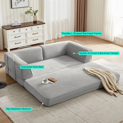 Foldable Sofa Bed, Compressed Sleeper Couch Shipped in a Box, Plush Corduroy, Space-Saving Design for Living Room