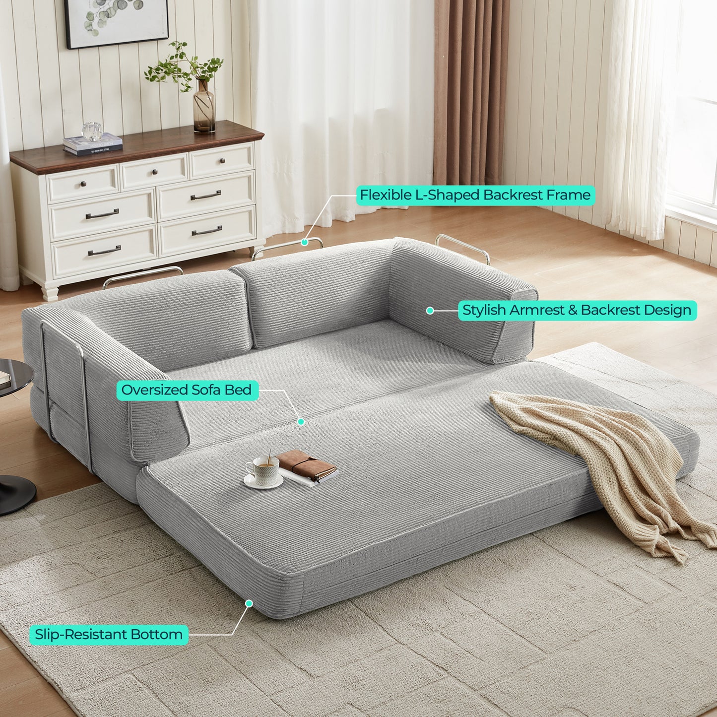 Convertible Sofa Bed Sleeper Sofa Folding Loveseat Sleeper Corduroy Couch Bed for Living Room Bedroom