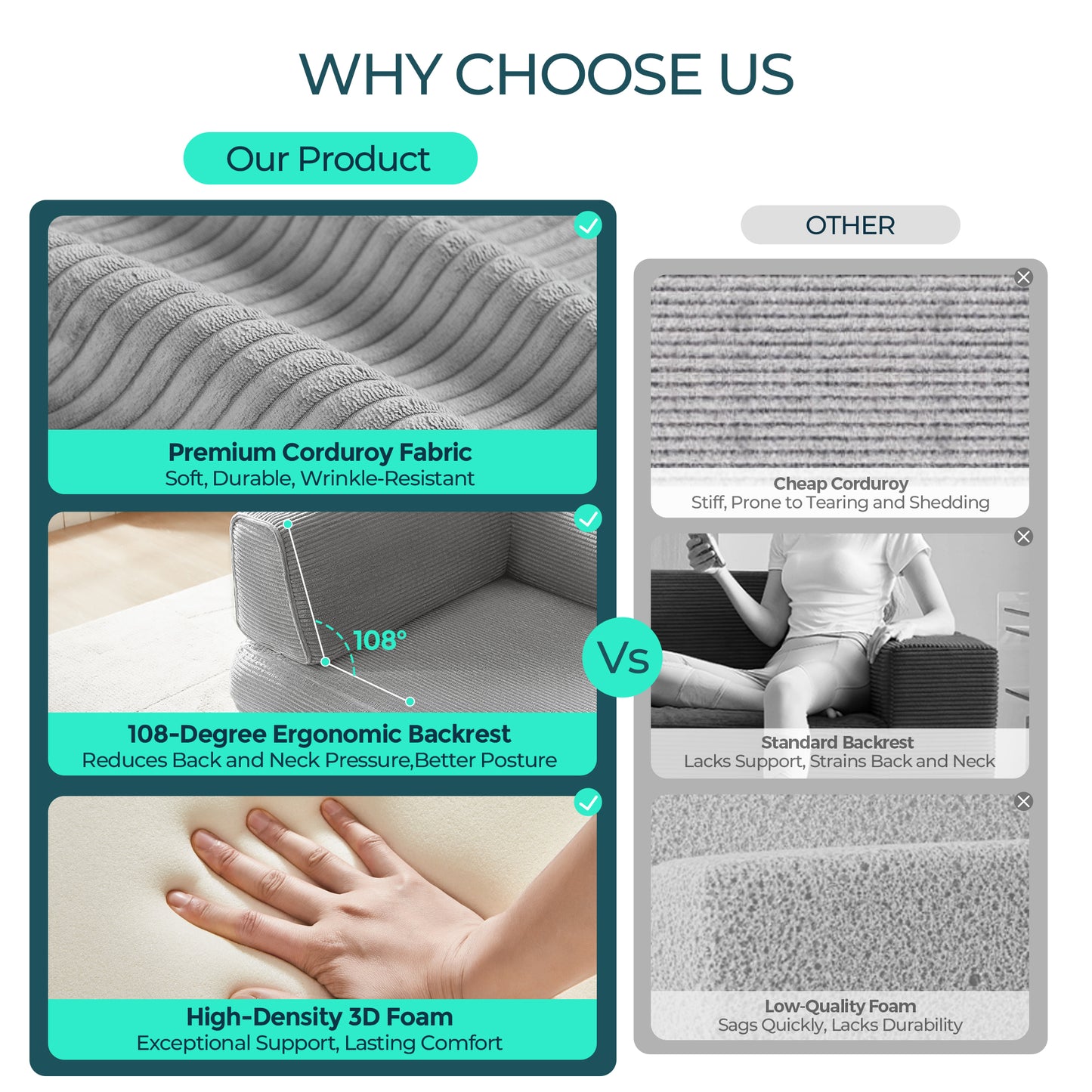Foldable Sofa Bed, Compressed Sleeper Couch Shipped in a Box, Plush Corduroy, Space-Saving Design for Living Room