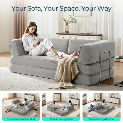 Foldable Sofa Bed, Compressed Sleeper Couch Shipped in a Box, Plush Corduroy, Space-Saving Design for Living Room