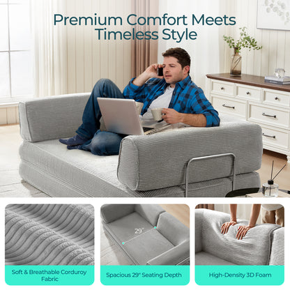 Foldable Sofa Bed, Compressed Sleeper Couch Shipped in a Box, Plush Corduroy, Space-Saving Design for Living Room