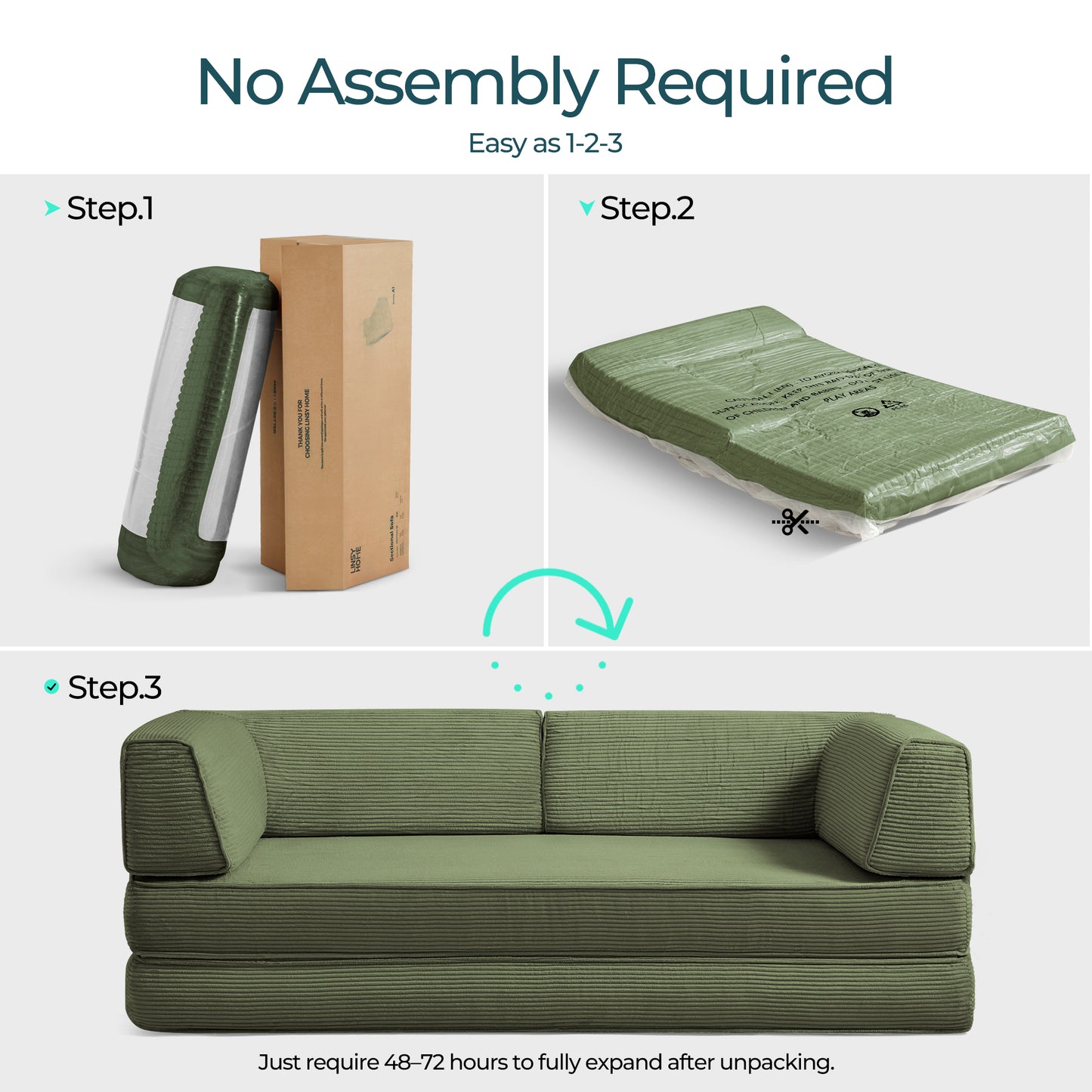 Foldable Sofa Bed, Compressed Sleeper Couch Shipped in a Box, Plush Corduroy, Space-Saving Design for Living Room