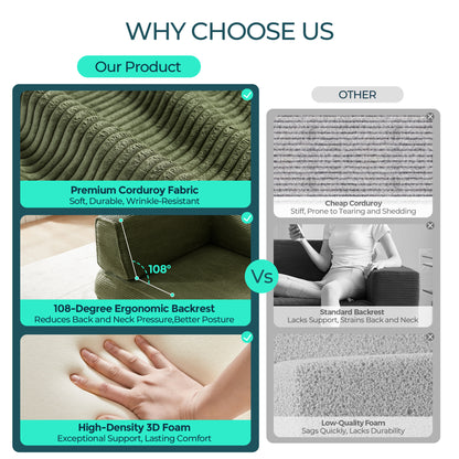 Foldable Sofa Bed, Compressed Sleeper Couch Shipped in a Box, Plush Corduroy, Space-Saving Design for Living Room