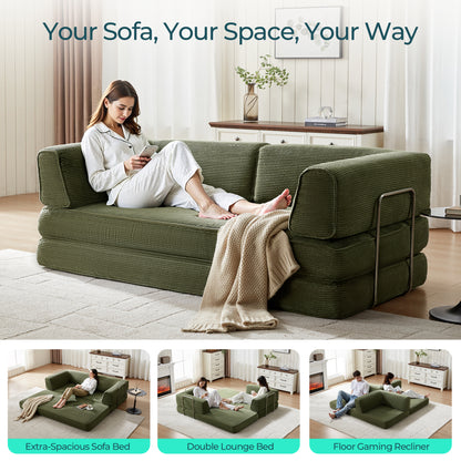Foldable Sofa Bed, Compressed Sleeper Couch Shipped in a Box, Plush Corduroy, Space-Saving Design for Living Room
