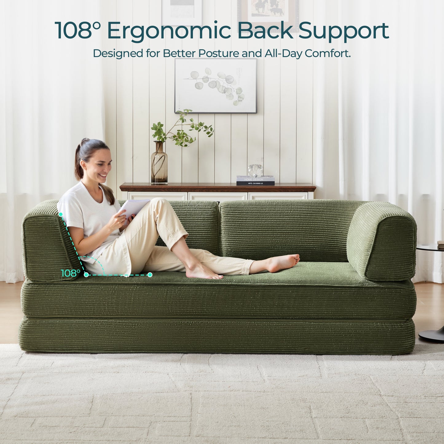 Foldable Sofa Bed, Compressed Sleeper Couch Shipped in a Box, Plush Corduroy, Space-Saving Design for Living Room
