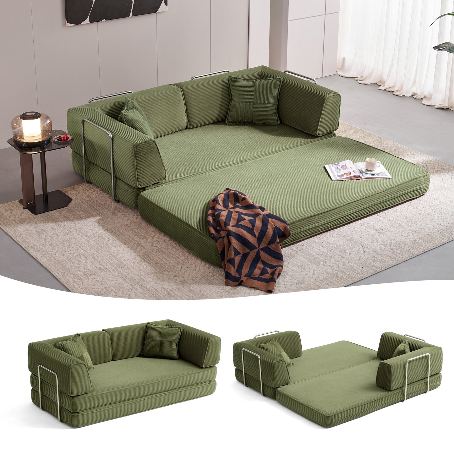 Convertible Sofa Bed Sleeper Sofa Folding Loveseat Sleeper Corduroy Couch Bed for Living Room Bedroom