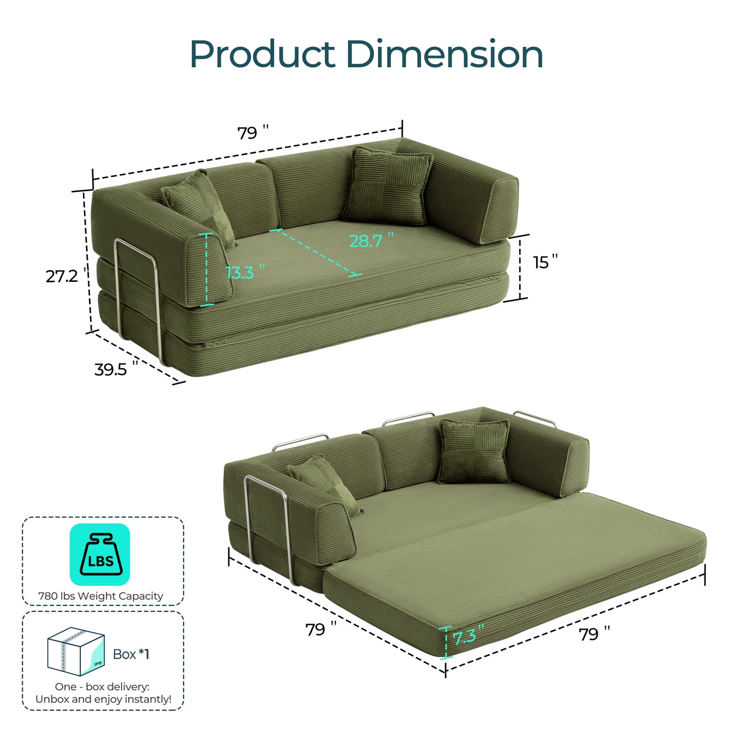 Convertible Sofa Bed Sleeper Sofa Folding Loveseat Sleeper Corduroy Couch Bed for Living Room Bedroom