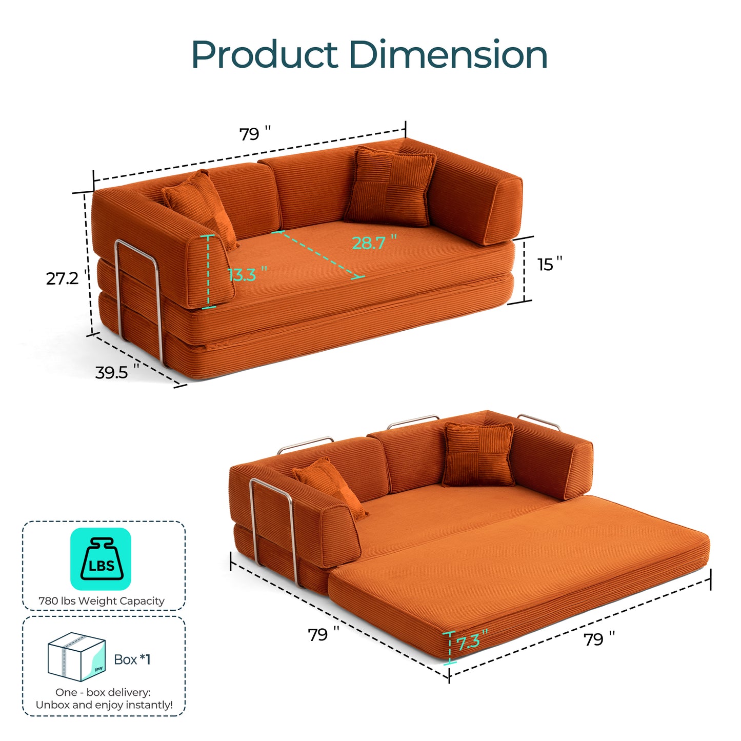 Convertible Sofa Bed Sleeper Sofa Folding Loveseat Sleeper Corduroy Couch Bed for Living Room Bedroom