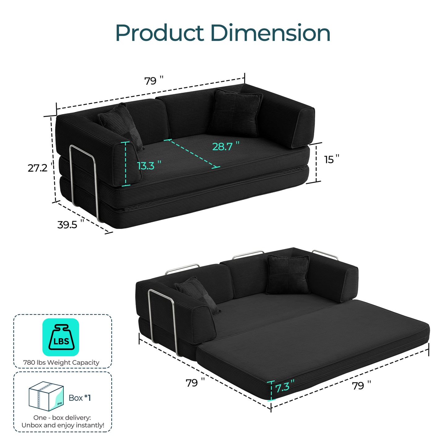Convertible Sofa Bed Sleeper Sofa Folding Loveseat Sleeper Corduroy Couch Bed for Living Room Bedroom