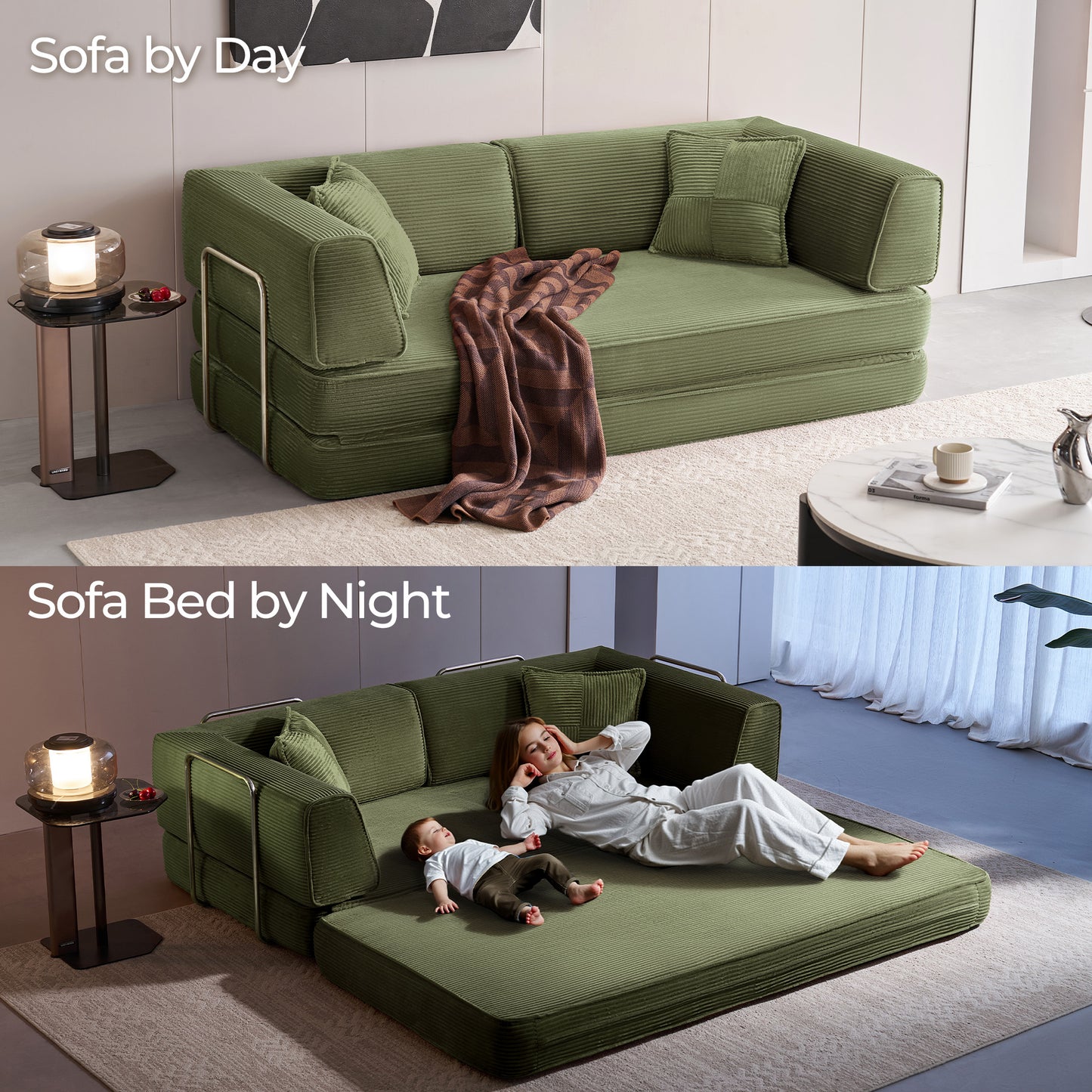 Convertible Sofa Bed Sleeper Sofa Folding Loveseat Sleeper Corduroy Couch Bed for Living Room Bedroom