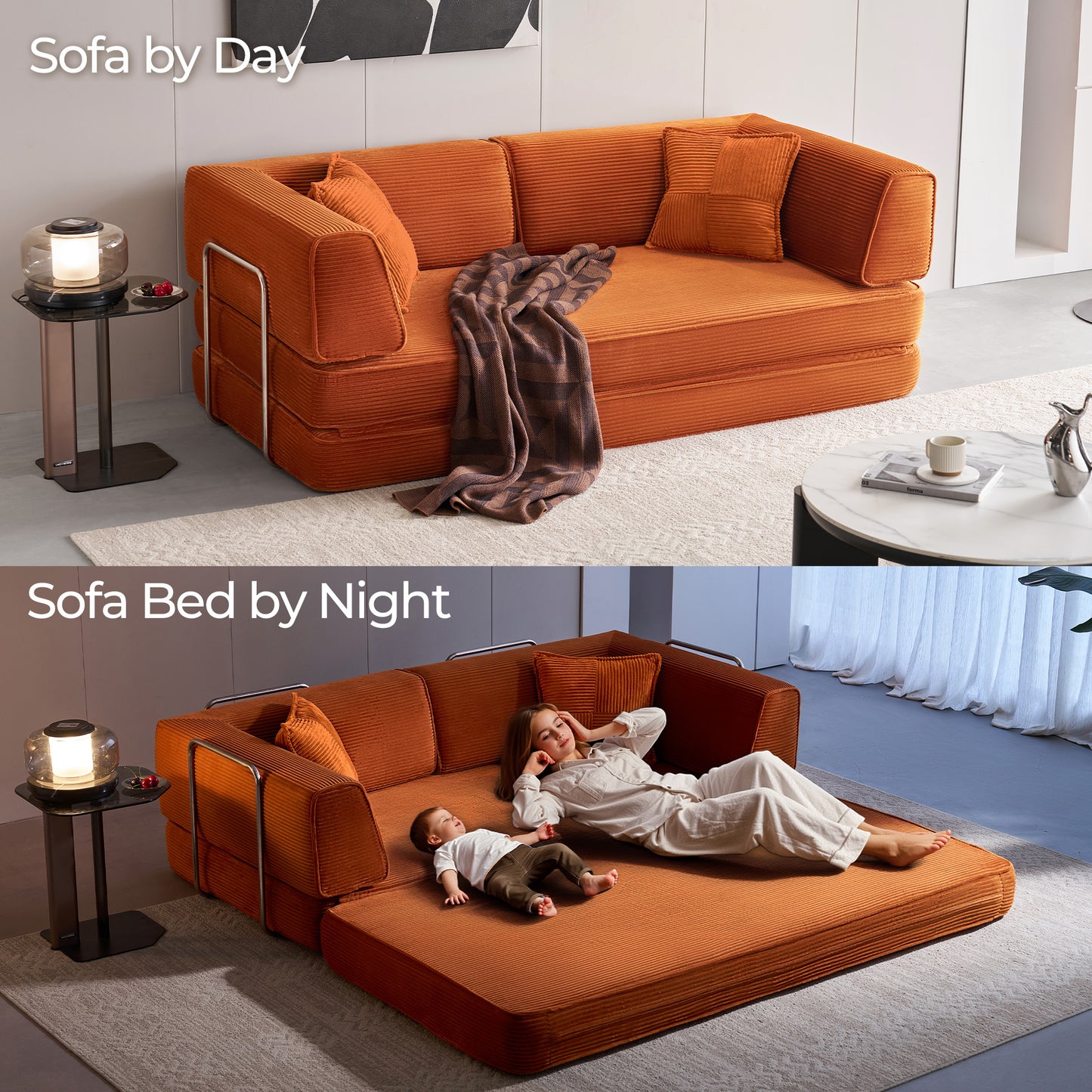 Convertible Sofa Bed Sleeper Sofa Folding Loveseat Sleeper Corduroy Couch Bed for Living Room Bedroom